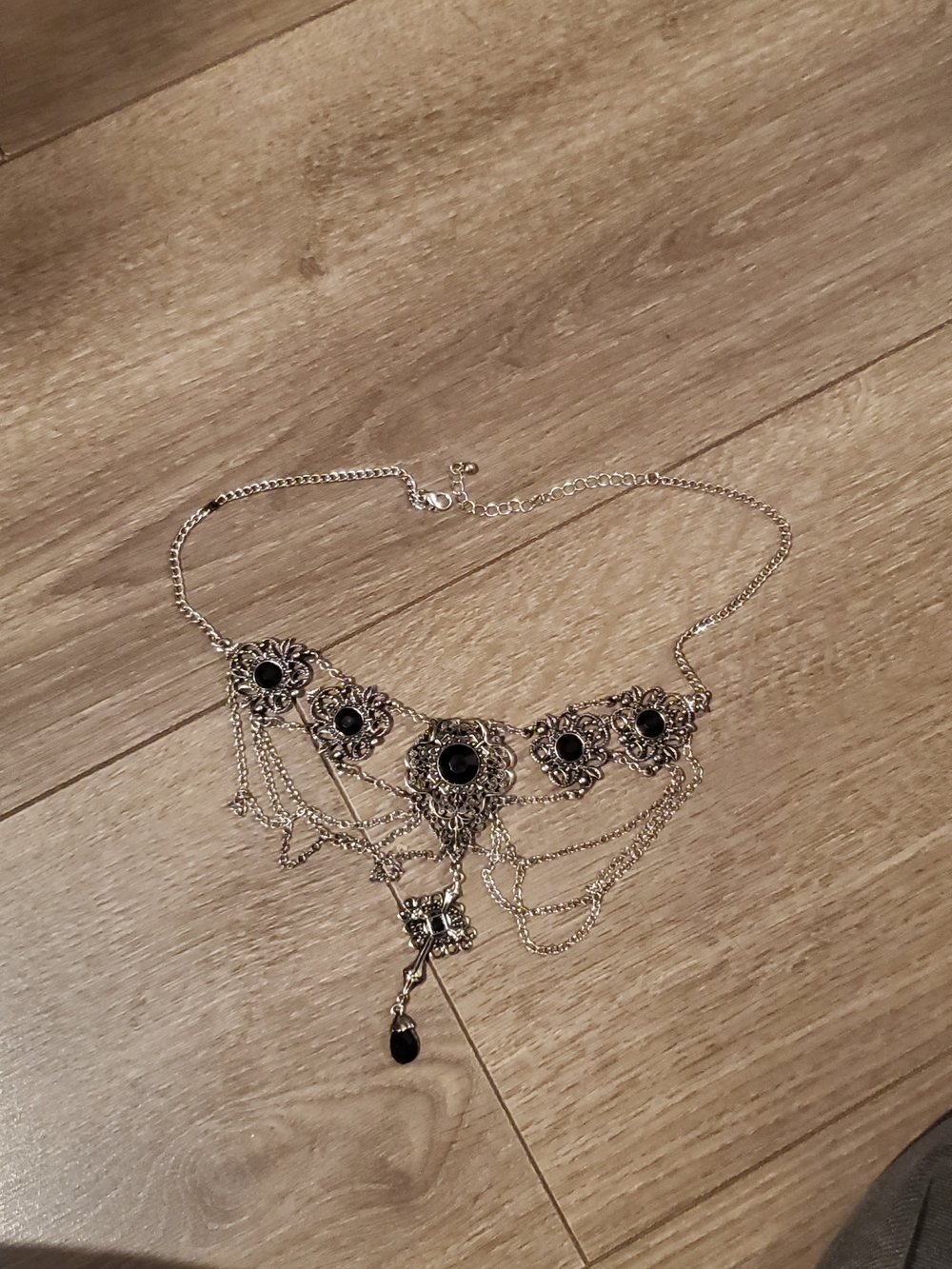 Silver and black necklace